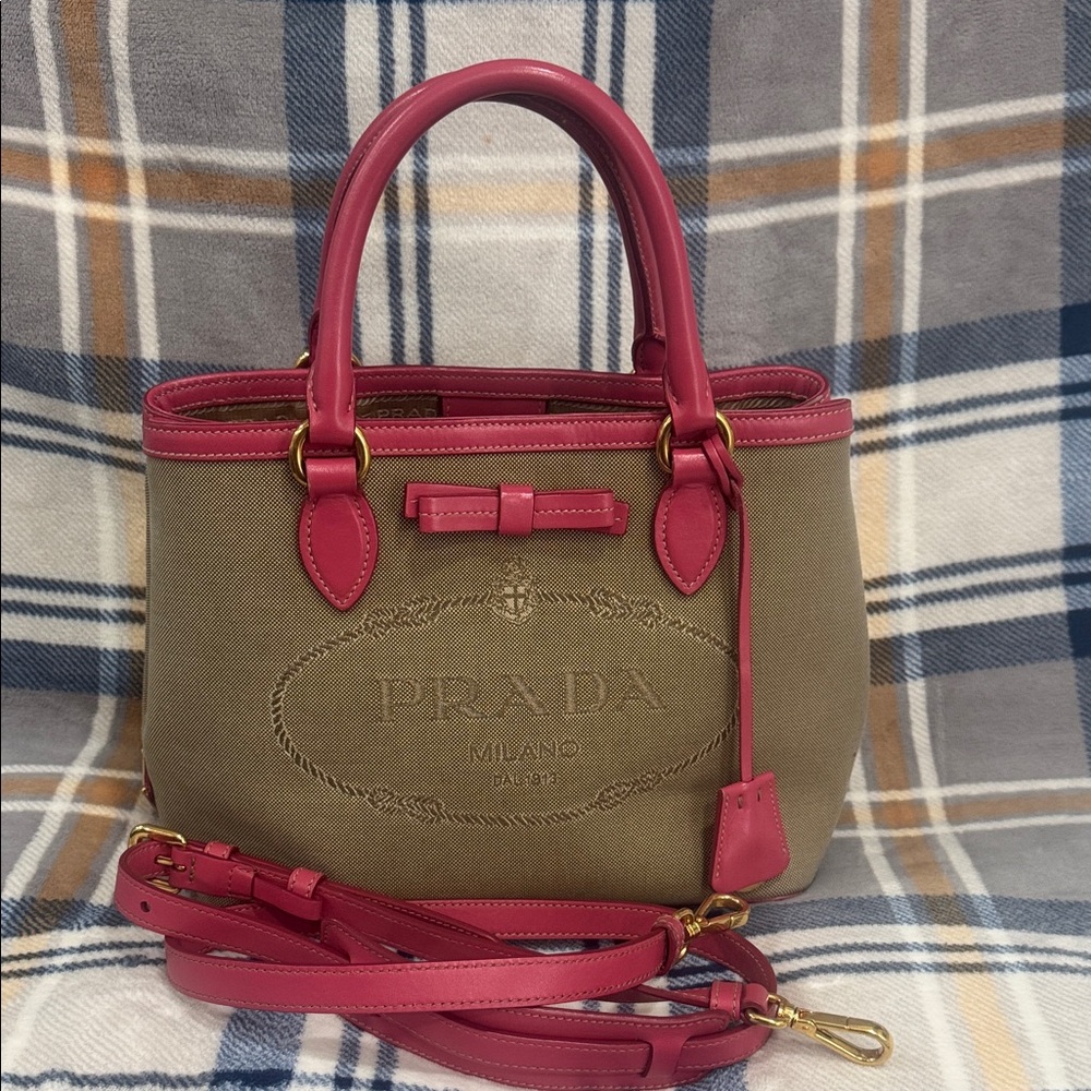 Prada Women's Pink and Tan Satchel
